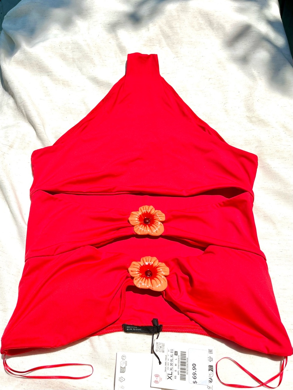 Zara Orange Cutout Floral Bandeau One Piece Swimming Suit 0167/203/679 Size XL - Picture 6 of 9